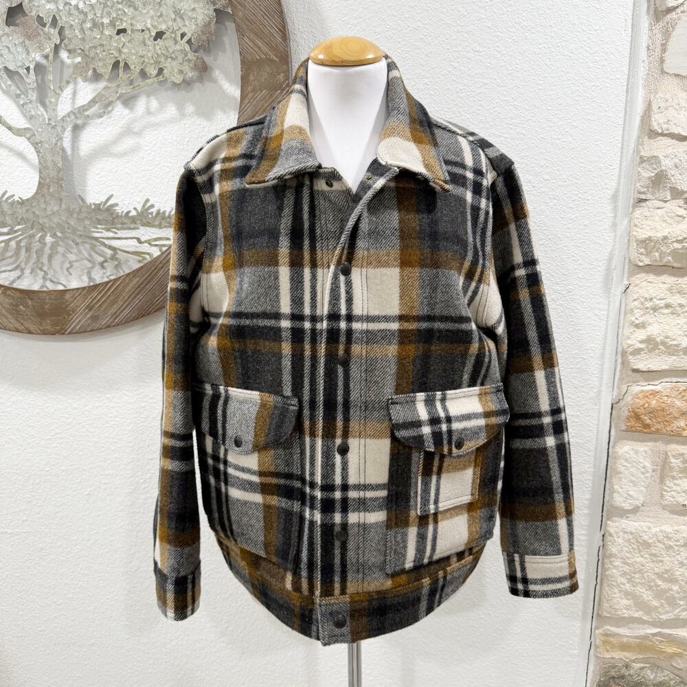 Filson Mackinaw Wool Work Jacket Blue Coal Copper Heather Plaid Medium - Picture 4 of 12